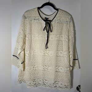 Talbots Cream Lace Blouse with Black Accents